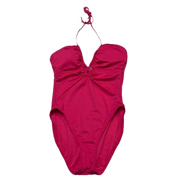 Michael Kors Swimsuit Womens 10 Electric Pink One Piece Double Keyhole Halter - Picture 1 of 6
